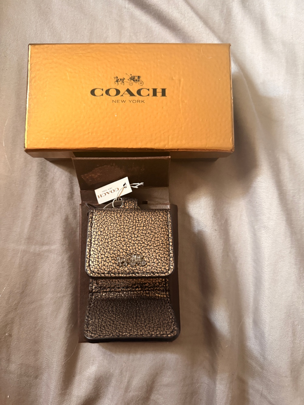 Coach metallic bronze mini picture wallet keychain or bag charm